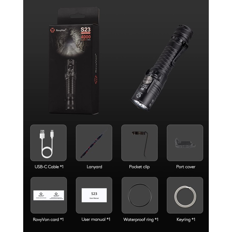 RovyVon S23 Search Flashlight, 4000 Lumens High Lumen Brightest Flashlight