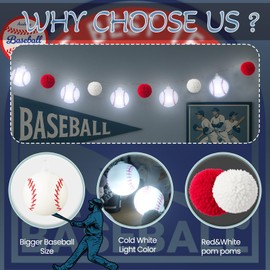 Baseball Decoration String Lights, 10 LEDs 6.6 Ft Battery Operated Room Decor, for Christmas Tree, Girls Boys Bedroom, Sports Theme Party Favors, Christmas Gift for Kids