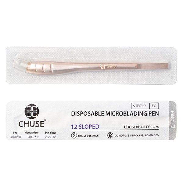 CHUSE M66 Microblading Pen 12 SLOPED Disposable Pen with Sterilised Micro Blades Gold (5 Pieces/Pack)
