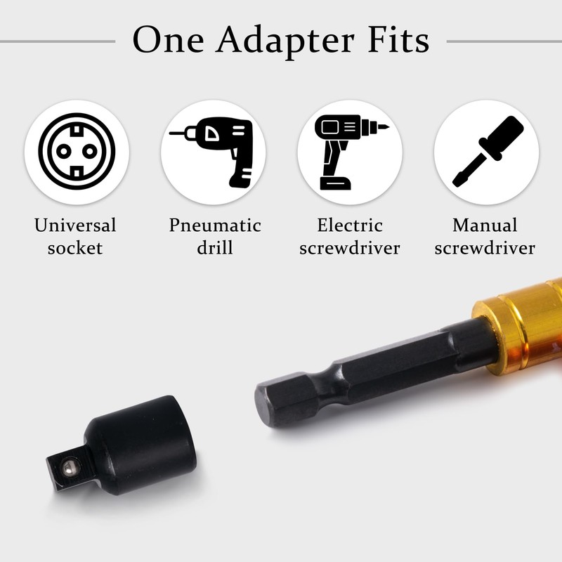 Tycoonest 7Pcs Impact Socket Adapter and Reducer Set, Extension Drill
