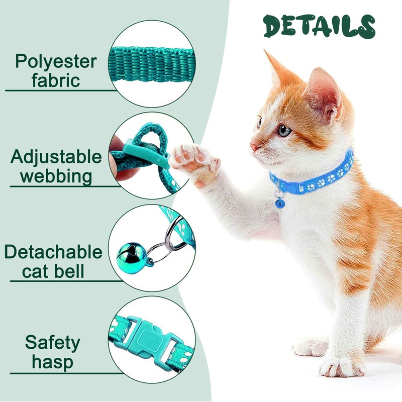 IBXWMNG Pack of 6 Cat Collars with Safety Clasp, Bell