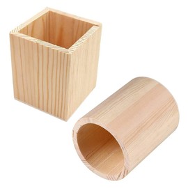 Pack of 2 Wooden Pen Holder Container, Round and Square Wooden Pen Holder, Desk Pen Pencil Cup, for Storing Pens, Pens, Makeup Brushes and Small Items