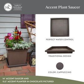 The HC Companies Accent Square Plant Saucer - Durable Plastic Trays for Plants - Square Tray for Water Drainage - UV Resistant Planter Saucer for Indoor & Outdoor Use (11”, Cappuccino, Pack of 1)