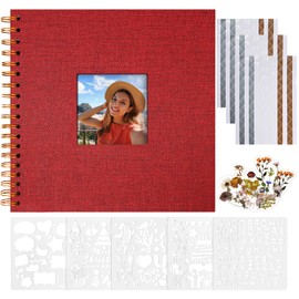 Vienrose 8x8 Inch Scrapbook DIY Small Hardcover Kraft White Pages Scrapbook Photo Album Linen Cover Scrap Book Photo Albums Scrapbooking Supplies Kit for Couple Family Wedding Travel