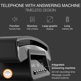ALCATEL ePure Premium - Cordless Phone DECT With Answering Machine - Classic Design - Smart Display Base - Large Graphic Display - Handsfree - Call Barring - Black