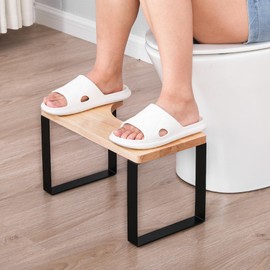 JFMkaer Wooden Bathroom Poop Stool, Portable with Metal Potty Stool Anti-Slip for Adults and Elders