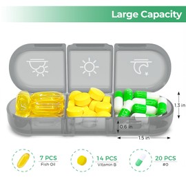 PULIV Weekly Pill Organizer 3 Times a Day, Portable Travel Pill Box 7 Day with Large Pill Containers, Light-Proof Pill Case for Vitamins, Medication, Supplements and Fish Oils (Gray)