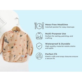 Cubble Waterproof Coverall Baby Feeding Bibs for Mealtimes and Messy Play, Adjustable, Baby Weaning (Ocean/Blue, Small (6-12M))