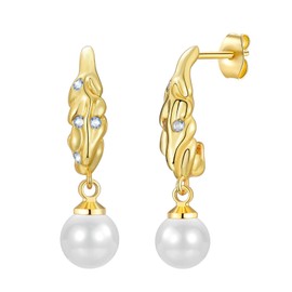 Stud Earrings for Women, Irregular Corrugated Cubic Zirconia Pearl Dangle Earrings│Dainty Studs Earrings Jewellery for Christmas