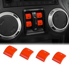 Polodunn Window Button Cover for 2012-2017 Jeep Wrangler JK & Unlimited Accessories, 4pcs Aluminum Alloy Center Console Windows Switch Covers Interior Trim Kit (Orange)