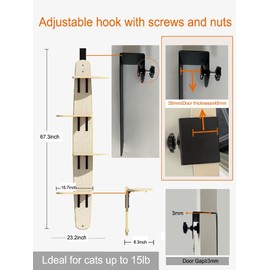 URZCT Door Hanging Cat Tree,Door Hanging Cat Shelf with Soft Mat,4-Levels Over The Door Cat Climber for Indoor Cats(Wooden-67.3" H X 23.2" L X 8.3" W)