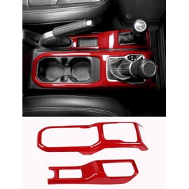 Savadicar Red Interior Accessories - Gear Shift Panel Trim Set for 2018-Present Jeep Wrangler JL JLU 4XE & Gladiator JT - Solid Color Interior Decor Upgrade Option, 2-Piece