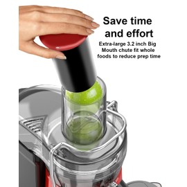 SiFENE Centrifugal Juicer Machine, Rapid 800W Juice Extractor, Large 3.2'' Feed Chute for Whole Fruit Veg Juicing, Easy to Clean (Red)