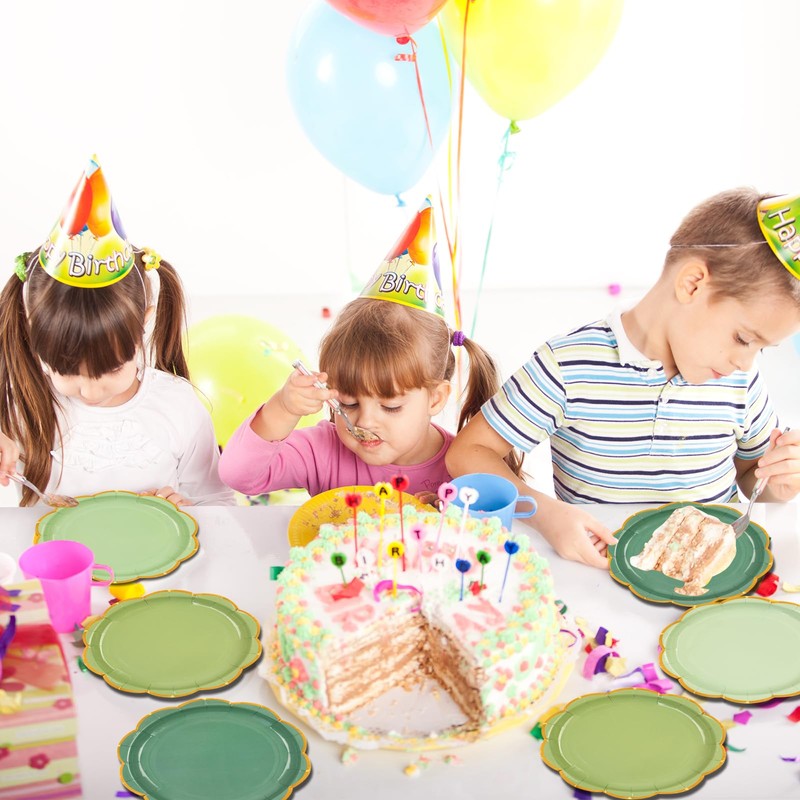 EVYIENEN 48pcs Sage Green Party Plates,7inch Disposable Gold Foil Gradient