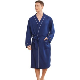 YOIPNEF - Bata ligera para hombre, kimono de punto, ropa de dormir suave hasta la rodilla con bolsillos, marino, Medium