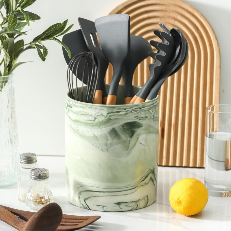 Howise 7.2 inch Large Utensil Holder for Kitchen Counter, Marble