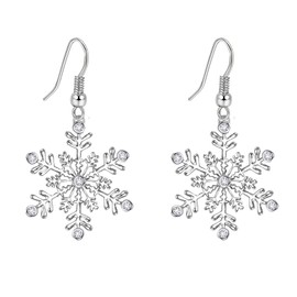 SELOVO Clear Cubic Zirconia Fishhoop Snowflake Earring Hook Dangle Drop Earrings for Woman for Christmas