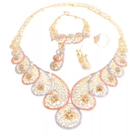 neXxtten New Gold Plated Metal Necklace Bracelet Earring Set YNK411-3T