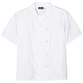 Genware NEV-NJ21-M Cool back Press Stud Jacket with Short Sleeve, Medium, White