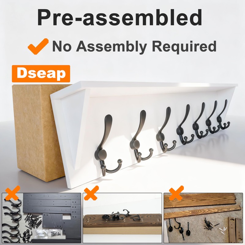 Dseap Wall Mounted Coat Rack Shelf - 24” Heavy Duty