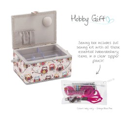 Hobby Gift Exclusive Pre-filled Sewing Box Craft Storage Box with 94 Pieces Sewing Kit Included, 18.5 x 25.5 x 14.5 cm, Owl