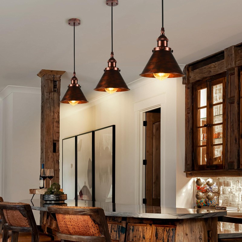 TAKEGO 7.09" Copper Pendant Light Set of 2, Rustic Pendant