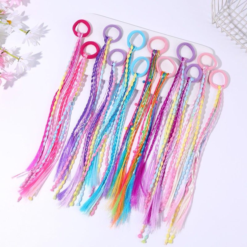 TOKUFAGU 12 PCS Colored Braided Hair Extensions for Kids, Beaded