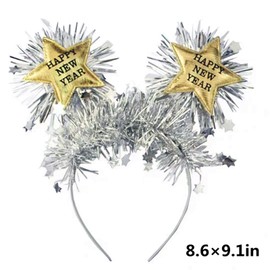 AVMBC Happy New Year Headband Tiara Happy New Year Headband with Star Boppers and Gold Tinsel, Glitter New Year Headband for New Year Party Decoration Supplies