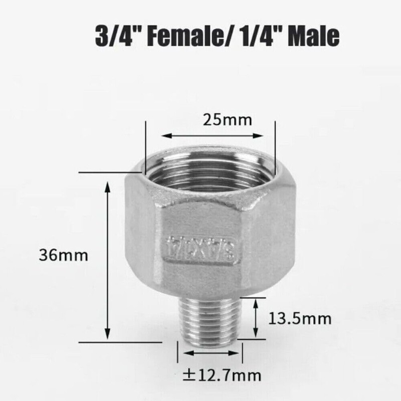 5PCS SS 304 1/4" Male to 3/4” Female NPT Threaded