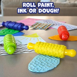 READY 2 LEARN Paint & Dough Texture Rollers - Set of 4 Patterns - Playdough Accessories - Easy-Grip Art Supplies - Paint Stamps for Kids - Clay Tools for Kids