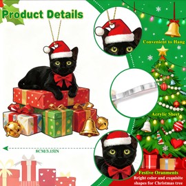 Black Cat Funny Christmas Ornaments 2025, 2D Acrylic Hanging Ornaments for Christmas Tree Decorations, Xmas Decor for Cat Lovers Stocking Stuffers Gifts for Women and Men