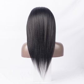 Prosa Kinky Straight 3 in 1 Half Wig Human Hair Blend, Seamless Flip Over Half Wigs Glueless Wear and Go Beginner Friendly Clip In Hair Drawstring Headband Wig for Women (1B, 18 inch, kinky straight)