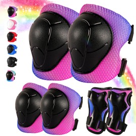 Children's Knee Pads 3-14 Years, 6-Piece Set with Elbow and Wrist Protection, Suitable for Boys and Girls, Children's Knee Pad Set for Inline Skates, Scooters, Bicycles, Roller Skates (Purple-Pink