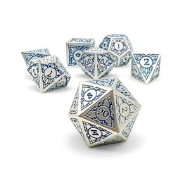 Norse Foundry Sylvan Weaver Designed by Yaniir - Moonspire | Luminous White Polyhedral Dice Set with Blue Number Fill | Includes Windowed Tuckbox for Storage | RPG Dice for DND - Pack of 7