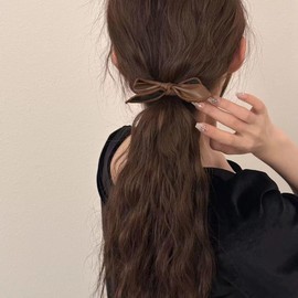 Bow Hair Ties for Women Girls 2Pcs Black Brown PU Leather Bowknot Hair Bands for Long Thick Hair No Damage Heart Pendant Elastic Hair Rope Soft Stretchy Ponytail Holders Hair Styling Accessories