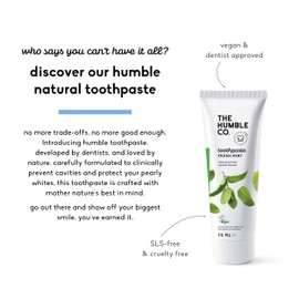 The Humble Co. Natural Toothpaste with Fluoride (2 x 75 ml) | Fresh Mint | Environmentally Friendly, Vegan, Sugar-Free, Recommended by Dentists - Prevents Bad Breath, Caries, Plaque