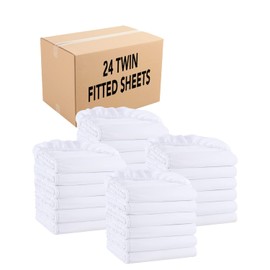 Arkwright Bulk Twin Fitted Sheets - Case of 24 - Soft Brushed Microfiber Hypoallergenic Bottom Sheet Only with Deep Pocket, Bedding Essentials for Hosts and Hotels, White