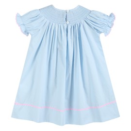 Lil cactus Blue and Pink Bow Smocked Bishop Dress, 4T