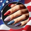 Independence Day Press on Nails Almond Medium Dark Red Fake