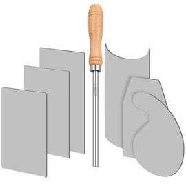 Therwen Scraper Burnisher and 6 Pcs Multi-Shaped Scraper Set Burnishing Tool Card Scraper Woodworking Include 3 Rectangle 1 Gooseneck 1 Curved 1 Beveled Hand Cabinet Scraper for Woodworking (Silver)