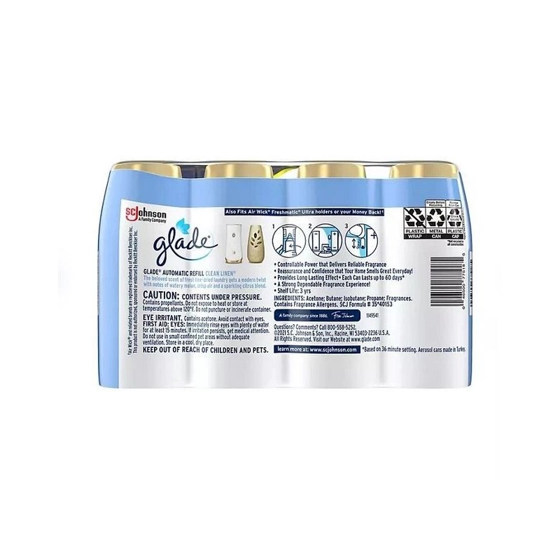 Glade Automatic Spray Air Freshener Refills, Clean Linen, 4 ct