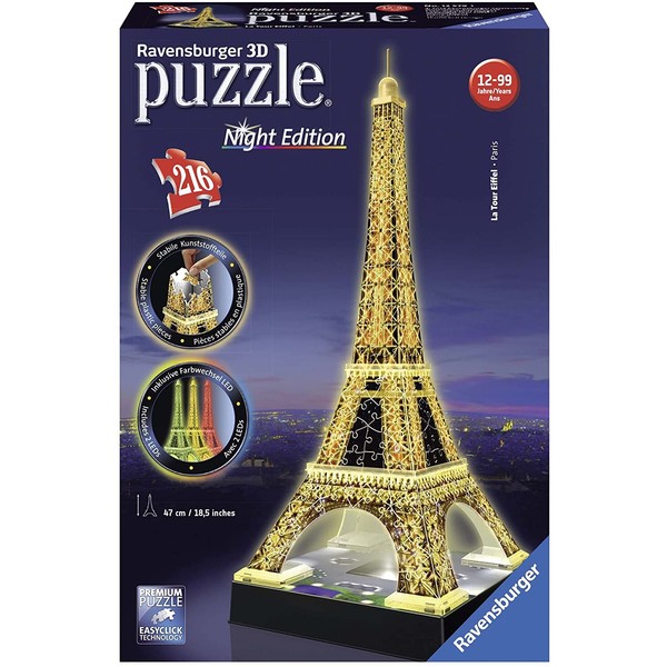 Ravensburger Eiffel Tower - Night Edition - 216 Piece 3D Jigsaw Puzzle for Kids and Adults - Easy Click Technology Means Pieces Fit Together Perfectly