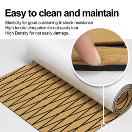 AQUARM EVA Foam Boat Flooring Decking Sheet Marine Flooring Non-Slip Self-Adhesive Easy Clean Decking Sheet for Motorboat RV Yacht Kayak Surfboard Swimming Pool Stairs, 94.5"x31.5" (Black with Teak)
