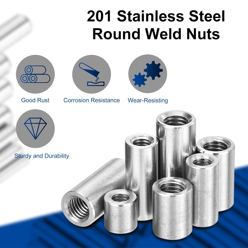 sourcing map Round Weld Nuts, M6 x 10mm x 8mm
