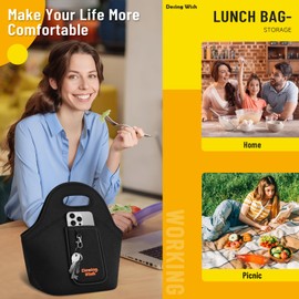 Desing Wish Lunch Bag Neoprene Lunch Bag Insulated Thermal Box Cool Bag Foldable Thermal Bag Insulated Lunch Bag Men Women Food School Work with Bag for Phone and Keys