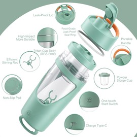 Electric Protein Shaker Bottle with Storage, USB-C, 24 oz, Green