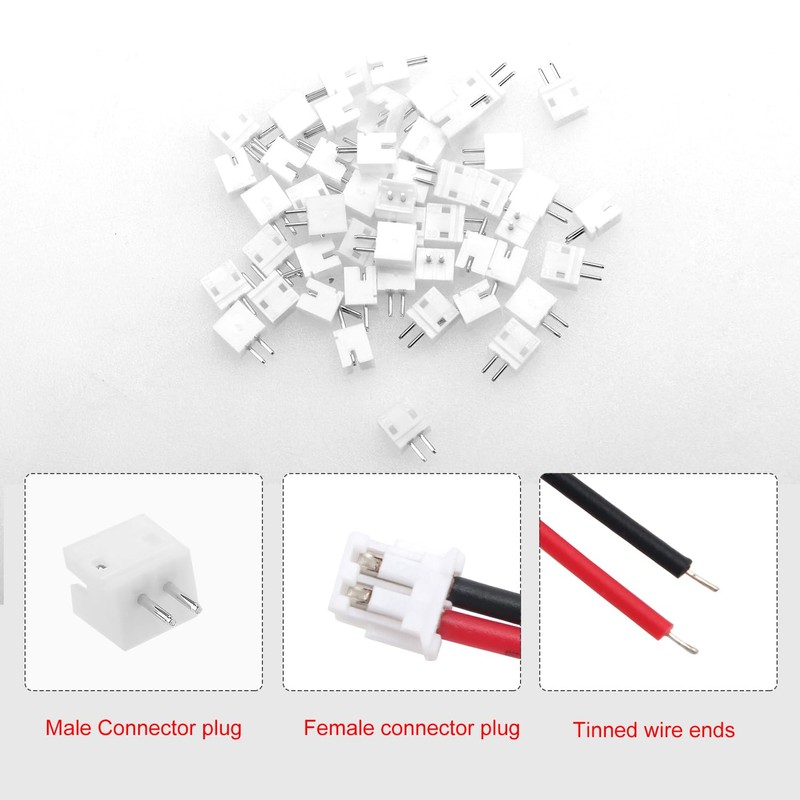 Lyeteung 50 Sets JST 1.5 ZH 2 Pin Connectors, Mini