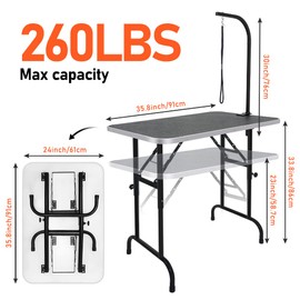 LEIBOU 36-inch Height Adjustable(23''~33.8'') and Foldable Pet Dog Grooming Table with Grooming Arm & Noose for Dog Cat Pet Grooming Maximum Capacity Up to 260lbs