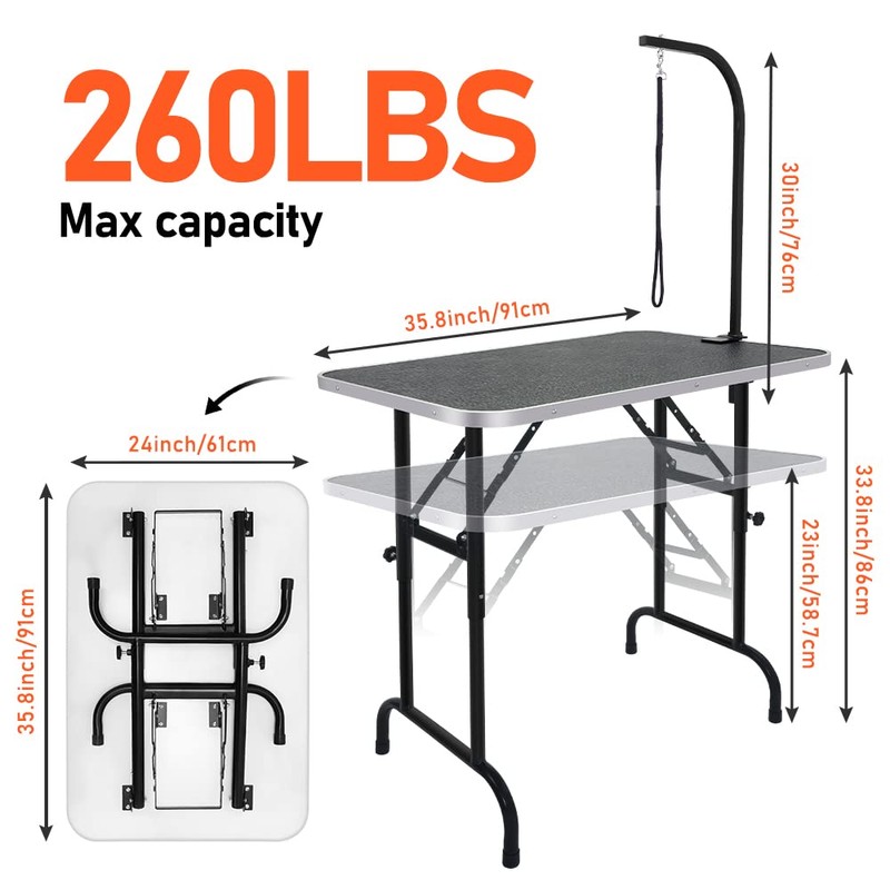 LEIBOU 36-inch Height Adjustable(23''~33.8'') and Foldable Pet Dog Grooming Table