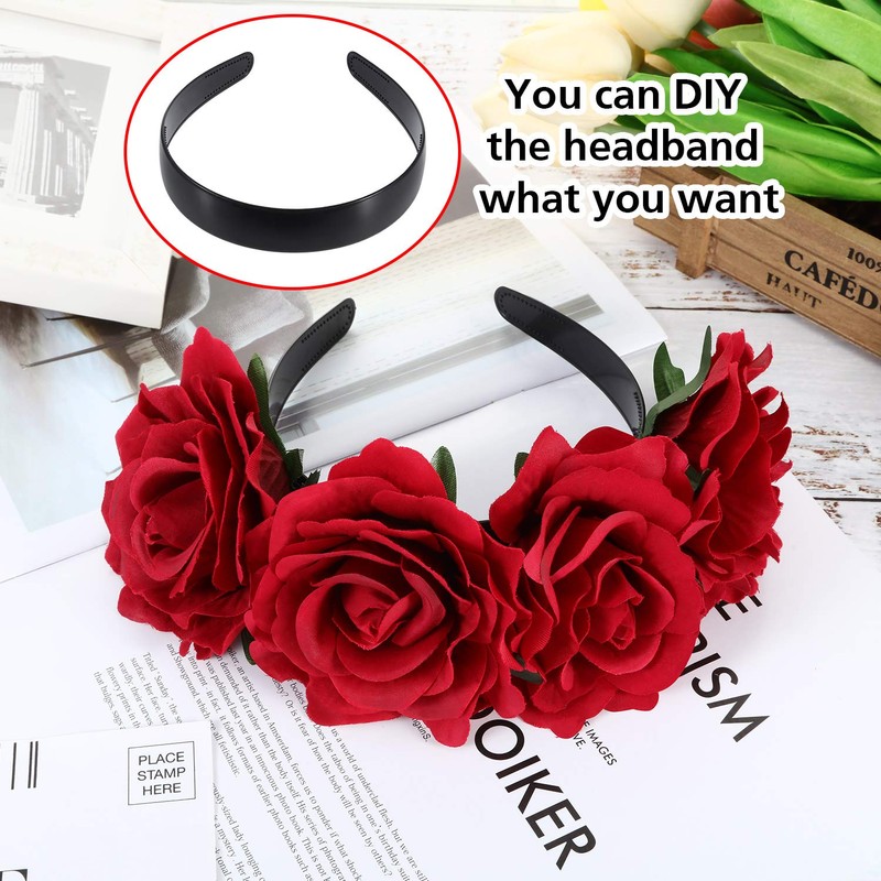 Hestya 1 Inch Black Plain Craft Plastic Headbands with Teeth